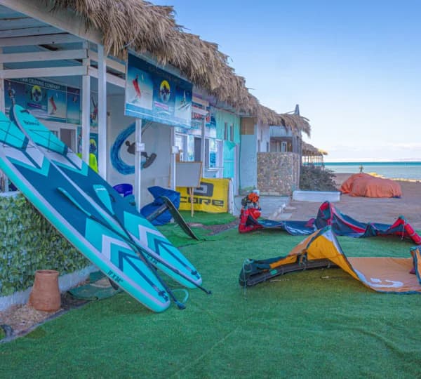 A complete kitesurfing package — kite, board and bar — at the Hurghada centre