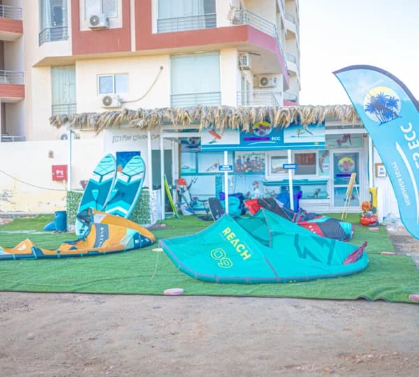 The Kite Dates ECC centre and rigging area on the beach in Hurghada